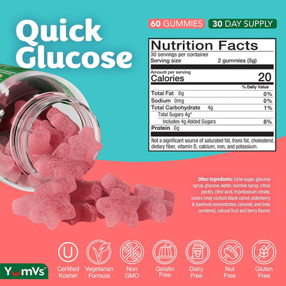 YUM-V'S Glucose Gummies – Fast Acting Chewable Gummies – Natural Berry Flavour – 60 Gummies