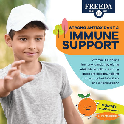 FREEDA Vitamin C Kids Gummies - Sugar Free Immune Support, Orange Flavour, 60 Count