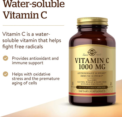 Solgar Vitamin C 1000 mg with Bioflavonoids – 100 Vegetable Capsules