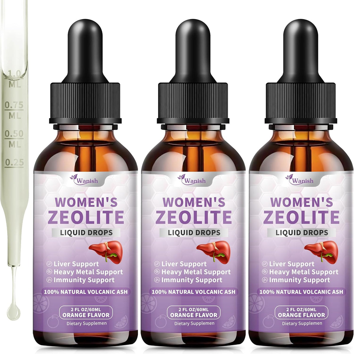 Wanish Premium Zeolite Drops for Women – 99%+ Pure Natural Volcanic Ash with B12 & D3, Vegan, Non-GMO, 118 ml - görsel 6