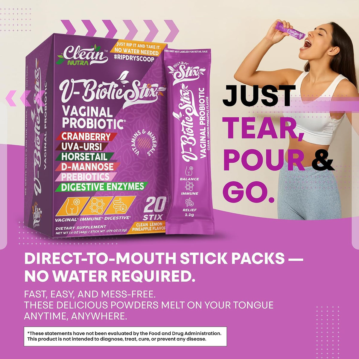 Clean Nutraceuticals Vaginal Probiotics for Women with Cranberry Extract, D-Mannose, Prebiotics – pH Balance Support, 20 Stix - görsel 8