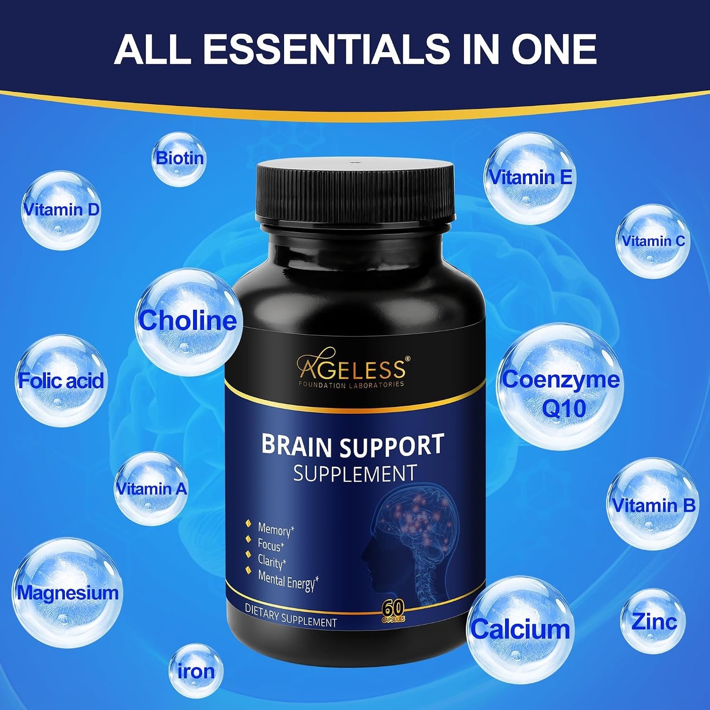 Ageless Brain Supplement for Memory and Focus, 60 Capsules - görsel 2