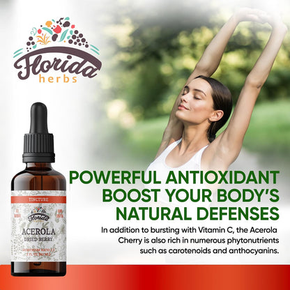 Acerola Tincture (Vitamin C) - Organic Acerola Extract (Malpighia Glabra) Dried Berry, Non-GMO in Cold-Pressed Organic Vegetable Glycerine