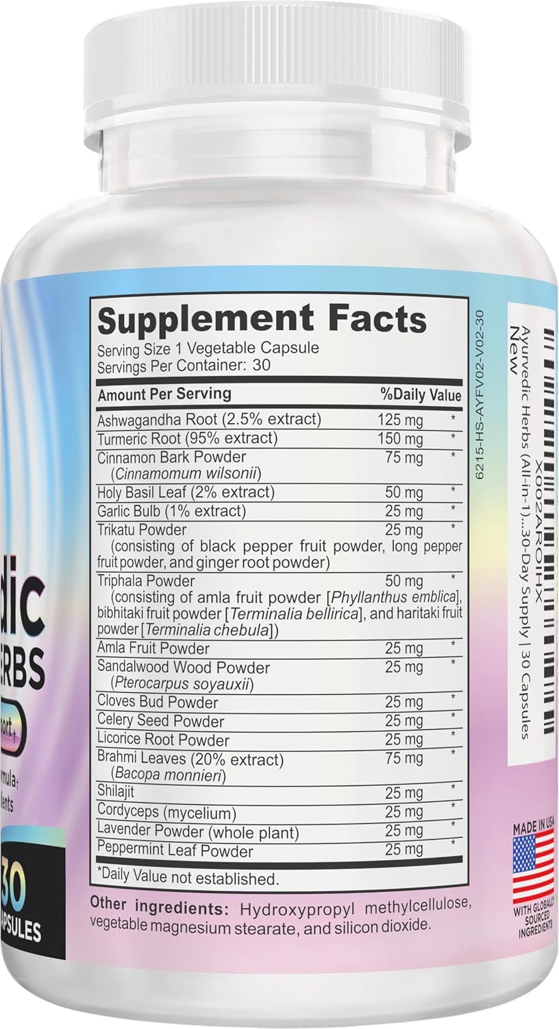 Ayurvedic Herbs 17-in-1 Supplement - Mind & Body Balance - 30 Capsules - görsel 2