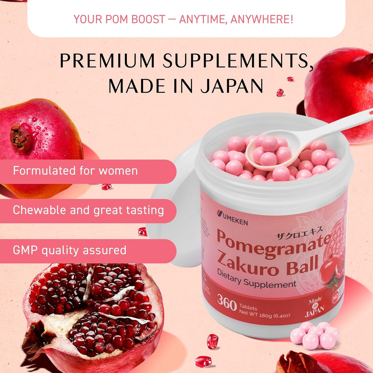 Umeken Pomegranate Balls – Chewable Supplement with Natural Vitamins and Minerals, 360 Count - görsel 4