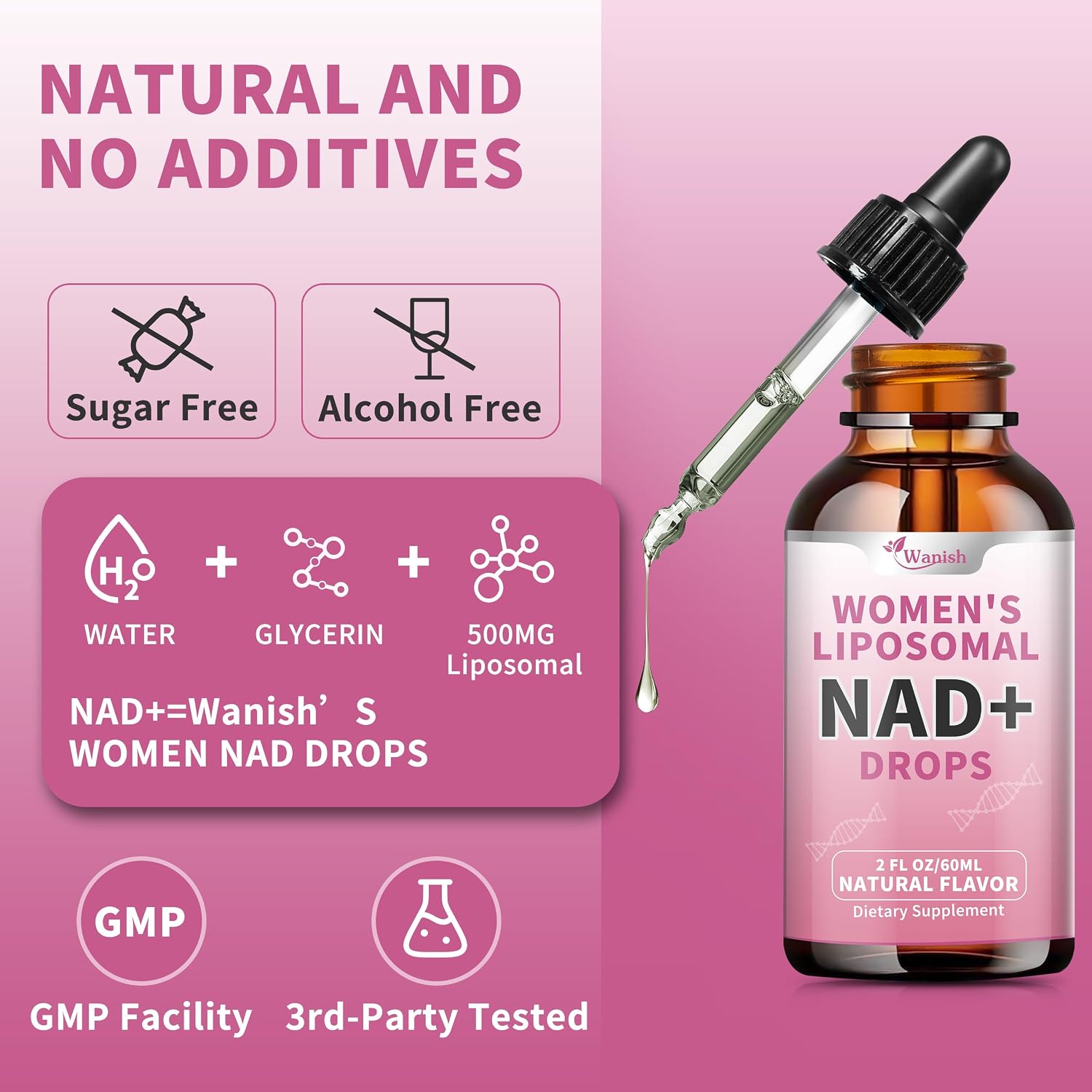Wanish Liposomal NAD Liquid Supplement – 500 mg NAD Nicotinamide for Energy and Cell Regeneration, Vegan, Sugar-free, 60 ml - görsel 6