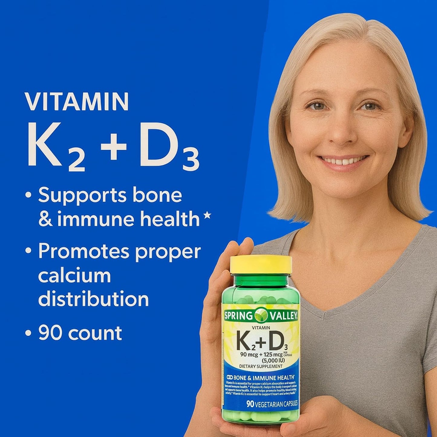Vitamin D3 K2 5000 IU – 90 Vegetarian Capsules, High-strength D3 with K2 Supplement, Formula for Bone and Immune Health (Pack of 3) - görsel 3