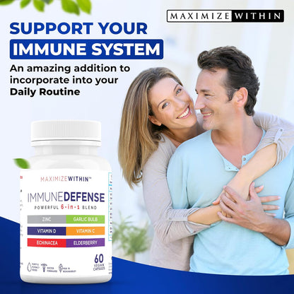 Maximum Slim 6-in-1 Immune Support Supplement with Zinc, Vitamin C, Elderberry, Vitamin D, Echinacea and Garlic, 60 Capsules