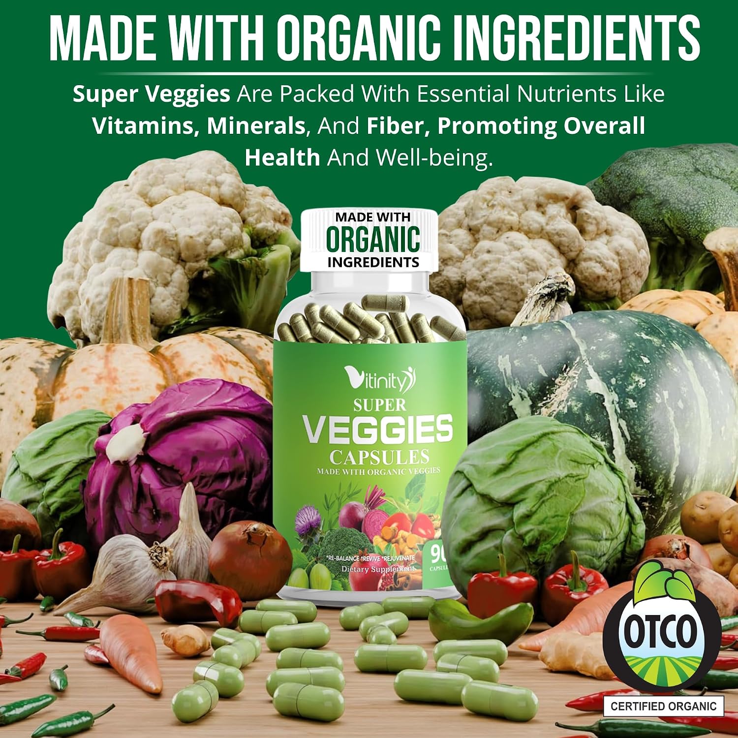 Made with Organic Fruits & Vegetables Capsules - Superfood Supplement for Women and Men - 30-Day Supply - görsel 9