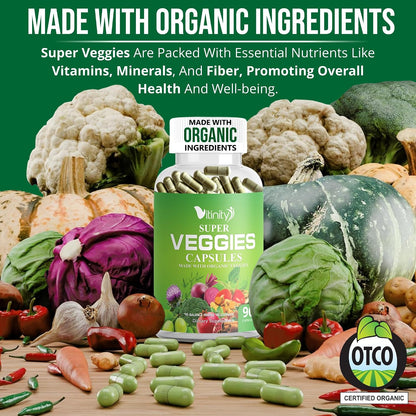 Made with Organic Fruits & Vegetables Capsules - Superfood Supplement for Women and Men - 30-Day Supply