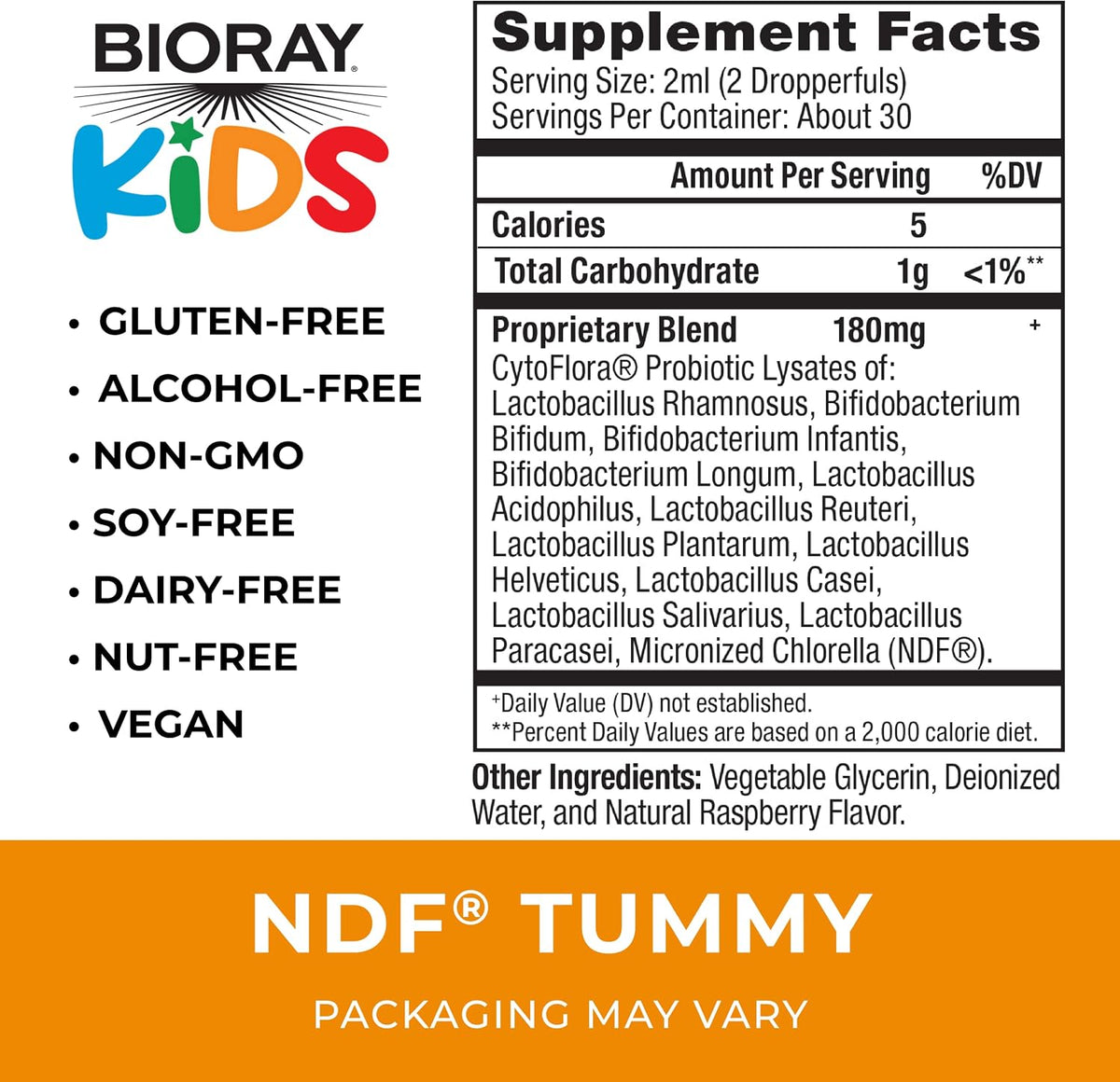 BIORAY Kids NDF Tummy - Raspberry - 60 ml - 11-Strain Probiotic Blend with NDF Chlorella - görsel 2