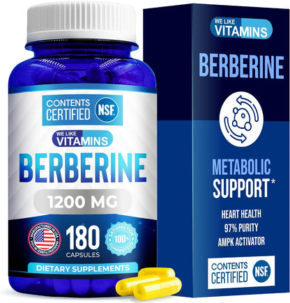 NSF Certified Berberine HCL Supplement, 1200 mg per Serving, 180 Vegetarian Capsules