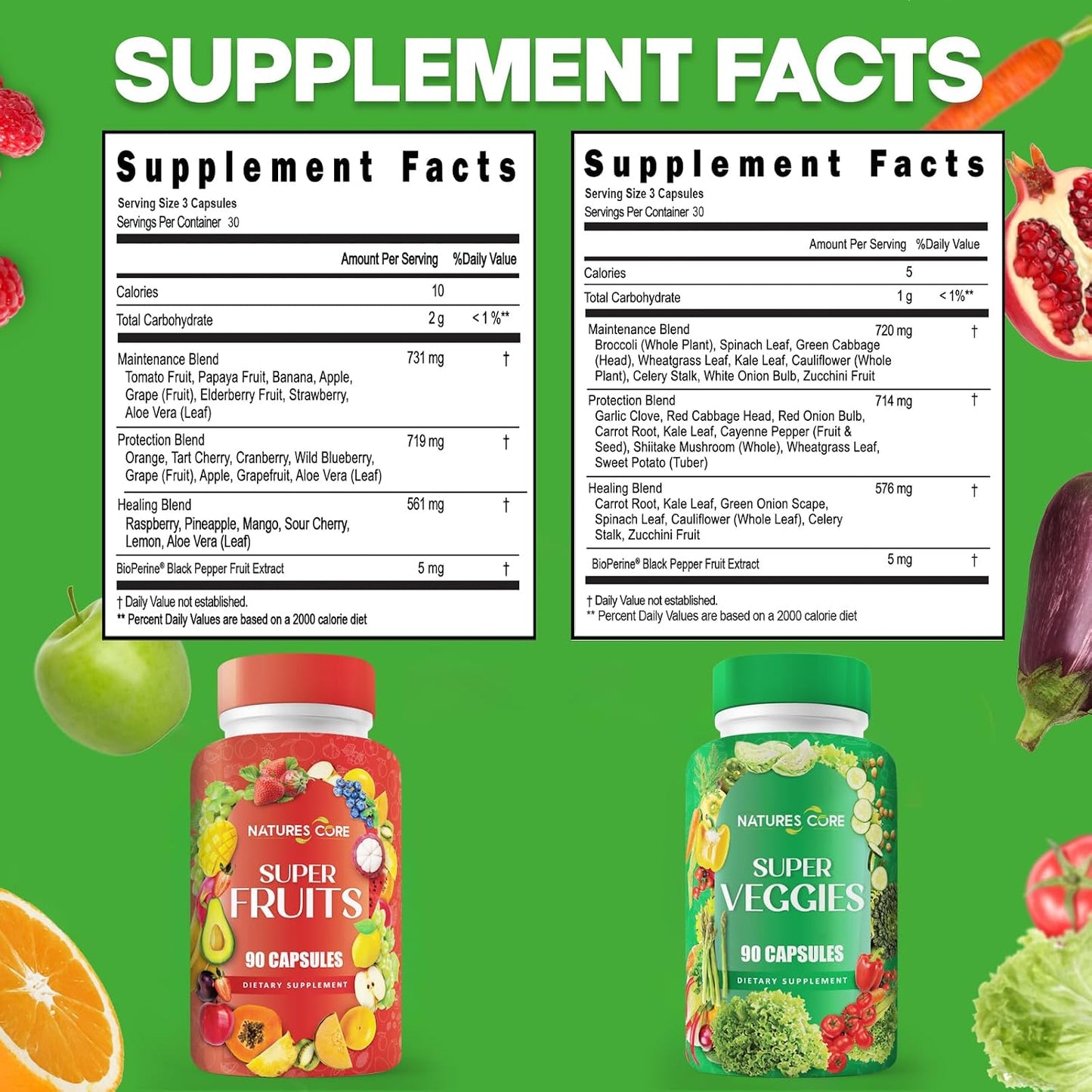 Nature's Core Fruit and Veggie Supplement - 360 Capsules - 100% Whole Super Fruit and Vegetable Vitamin, Made in the USA, Soya-free, Vegan - görsel 4