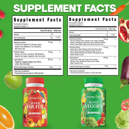 Nature's Core Fruit and Veggie Supplement - 360 Capsules - 100% Whole Super Fruit and Vegetable Vitamin, Made in the USA, Soya-free, Vegan