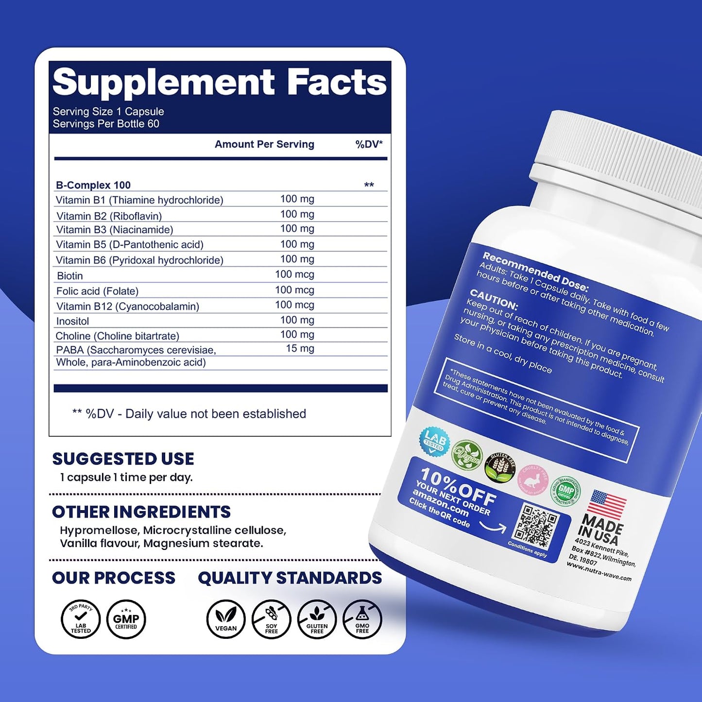 Nutra Wave Super B Complex – High Potency B Vitamins with Choline & Myo-Inositol - görsel 4