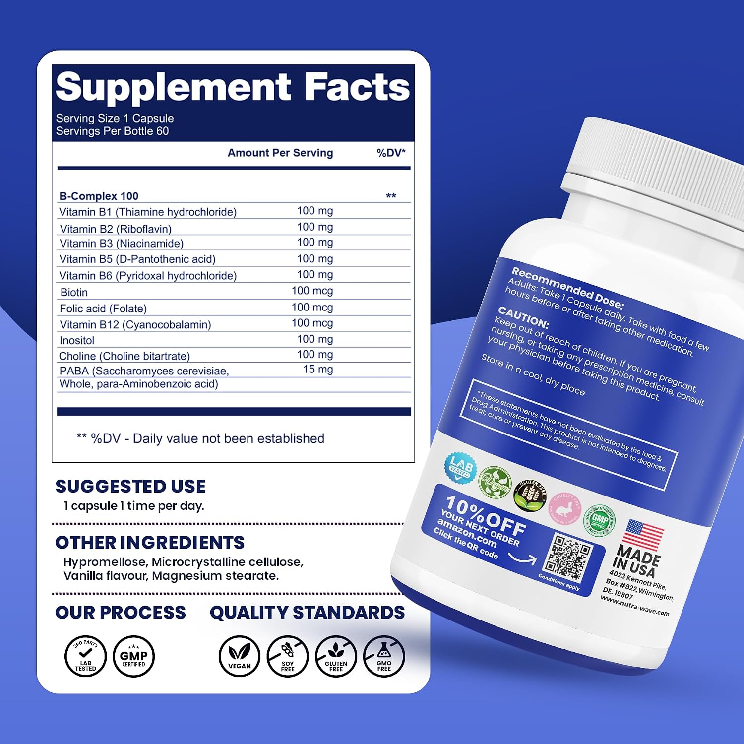 Nutra Wave Super B Complex – High Potency B Vitamins with Choline & Myo-Inositol - görsel 4