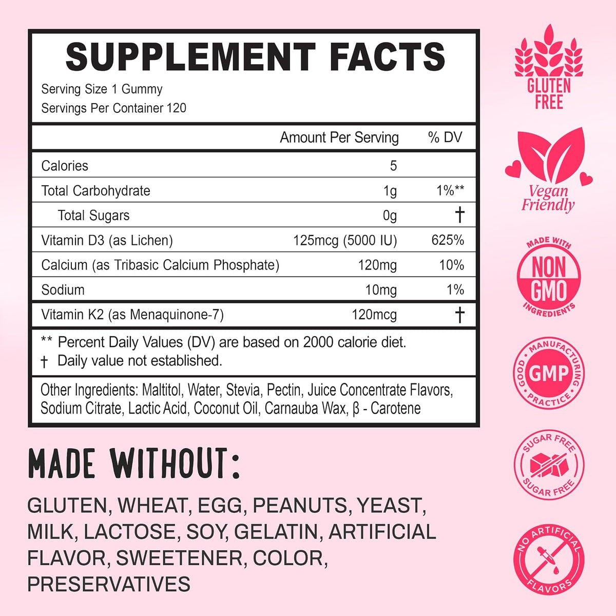 OH MY CHEWY Double-Flavoured Vitamin D3 K2 & Calcium Gummies – 5000 IU D3, 120 mcg K2 (MK-7), 120 mg Calcium – Vegan, Non-GMO – 120 Count - görsel 4