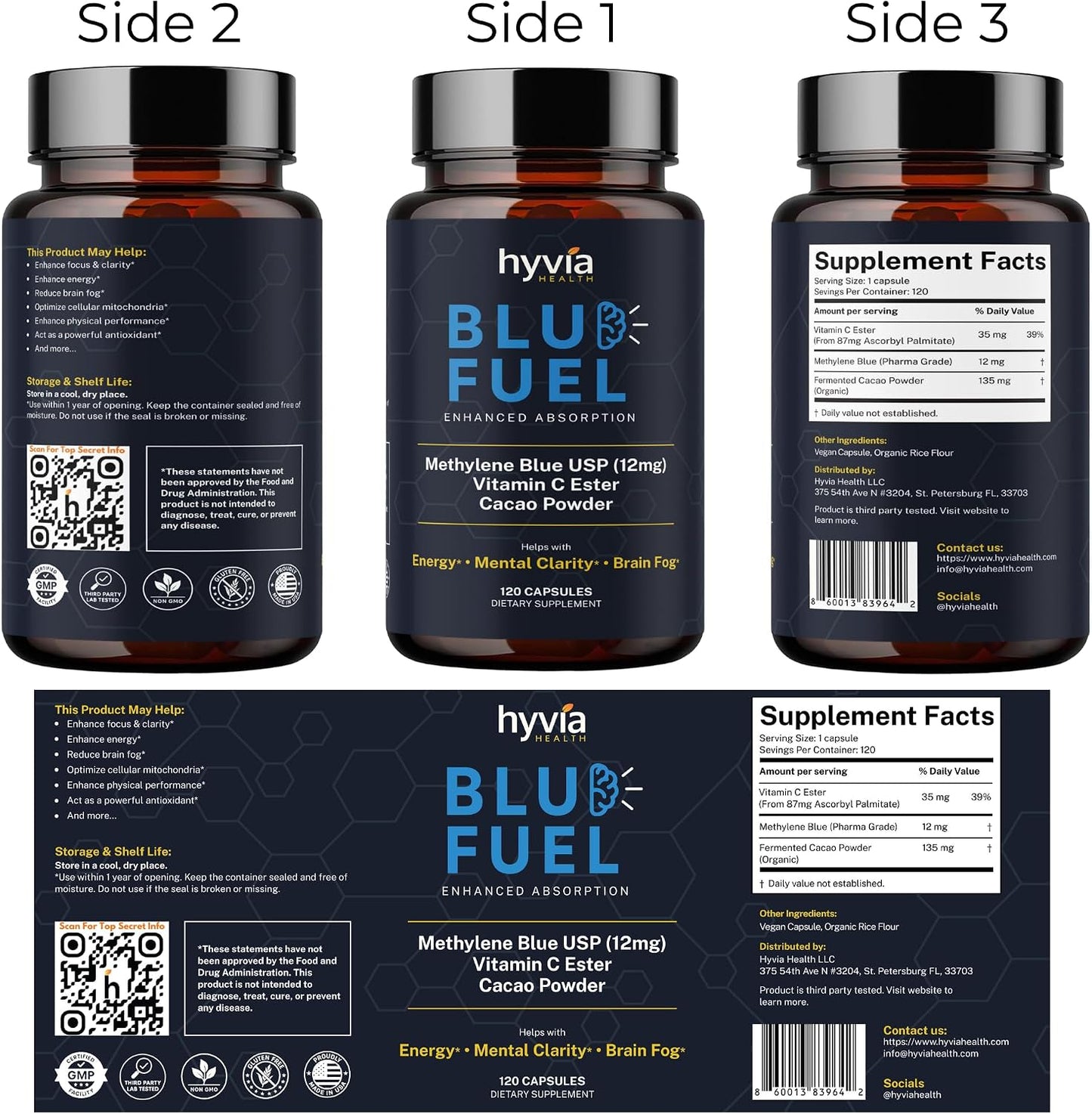 Methylene Blue Capsules - USP Pharmaceutical Grade with Vitamin C - 120 Capsules - görsel 8