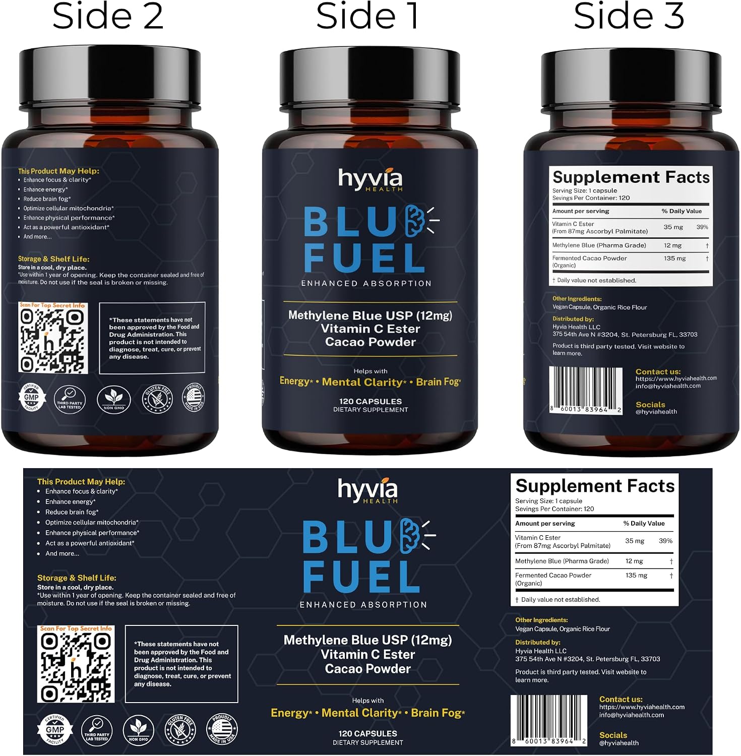 Methylene Blue Capsules - USP Pharmaceutical Grade with Vitamin C - 120 Capsules - görsel 8