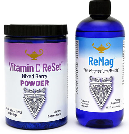RnA ReSet ReMag & Vitamin C Reset Bundle – Liquid Magnesium Supplement (480ml) & Berry-Flavoured Vitamin C Powder (420g)