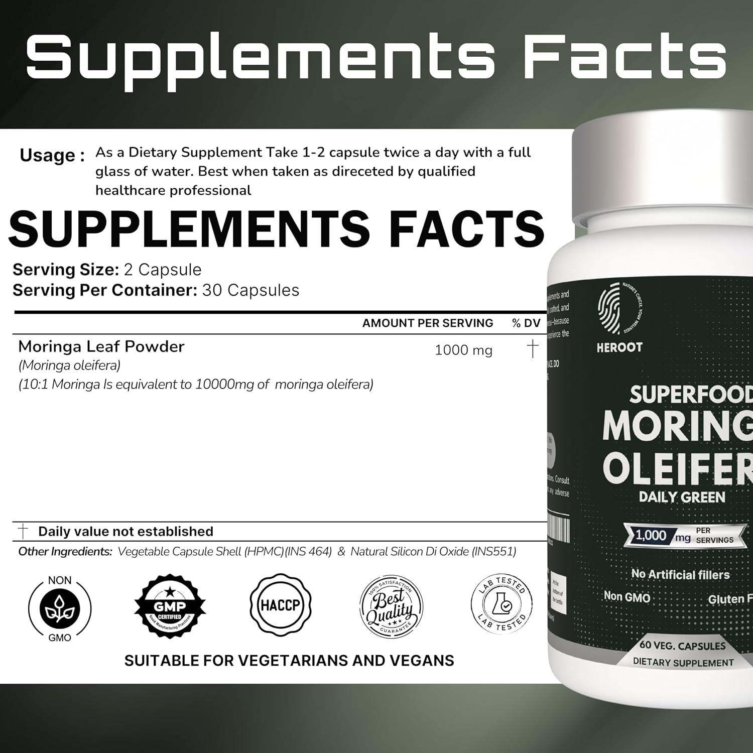 Heroot Organic Moringa Capsules – 60 Capsules - görsel 6