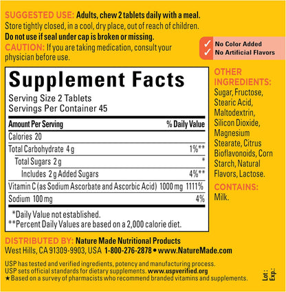 Nature Made Extra Strength Chewable Vitamin C 1000 mg – 90 Tablets (45-Day Supply)