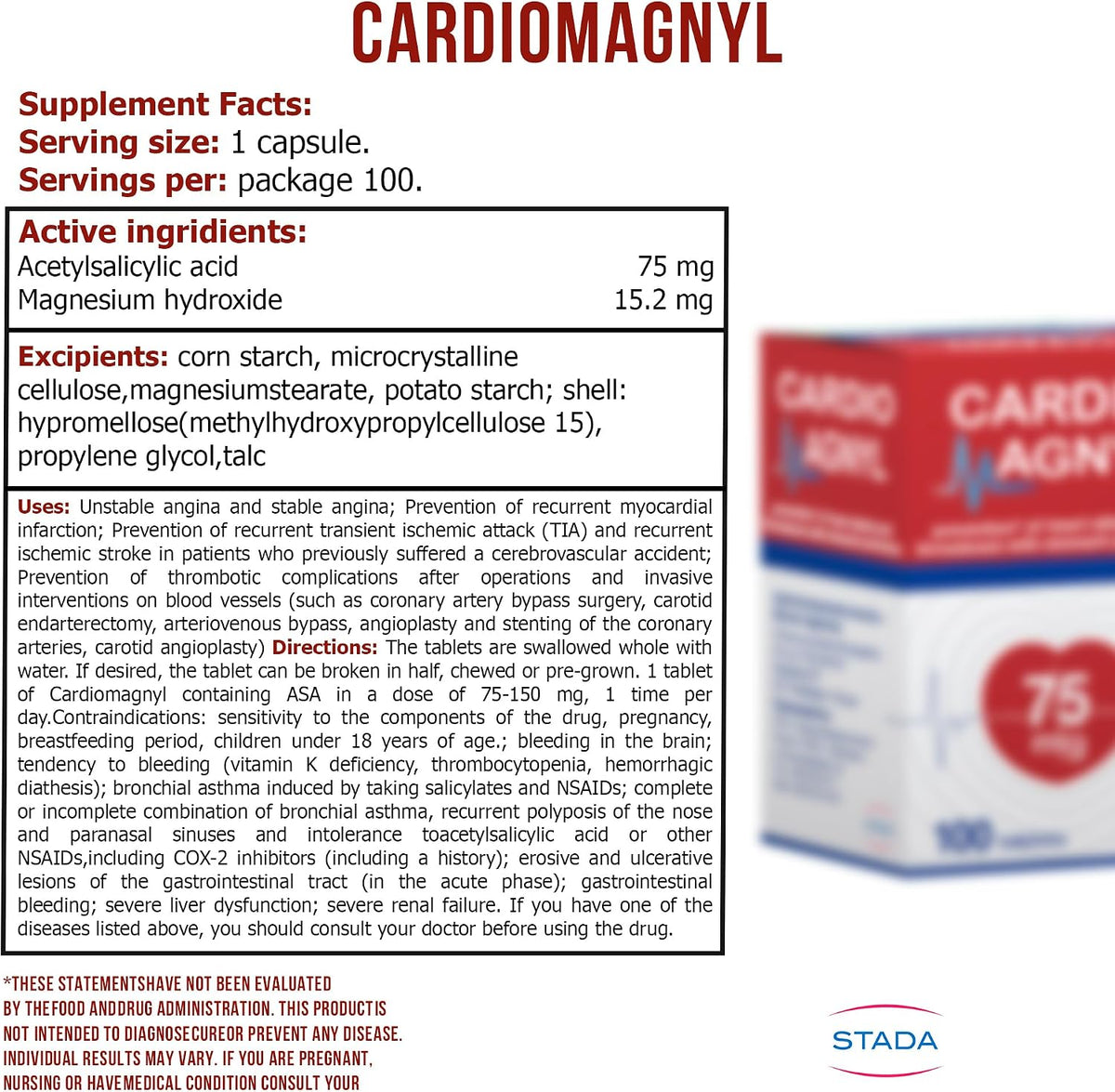 Cardiomagnyl Food Supplement - 3 Packs of 100 Tablets (75 mg each) - görsel 2