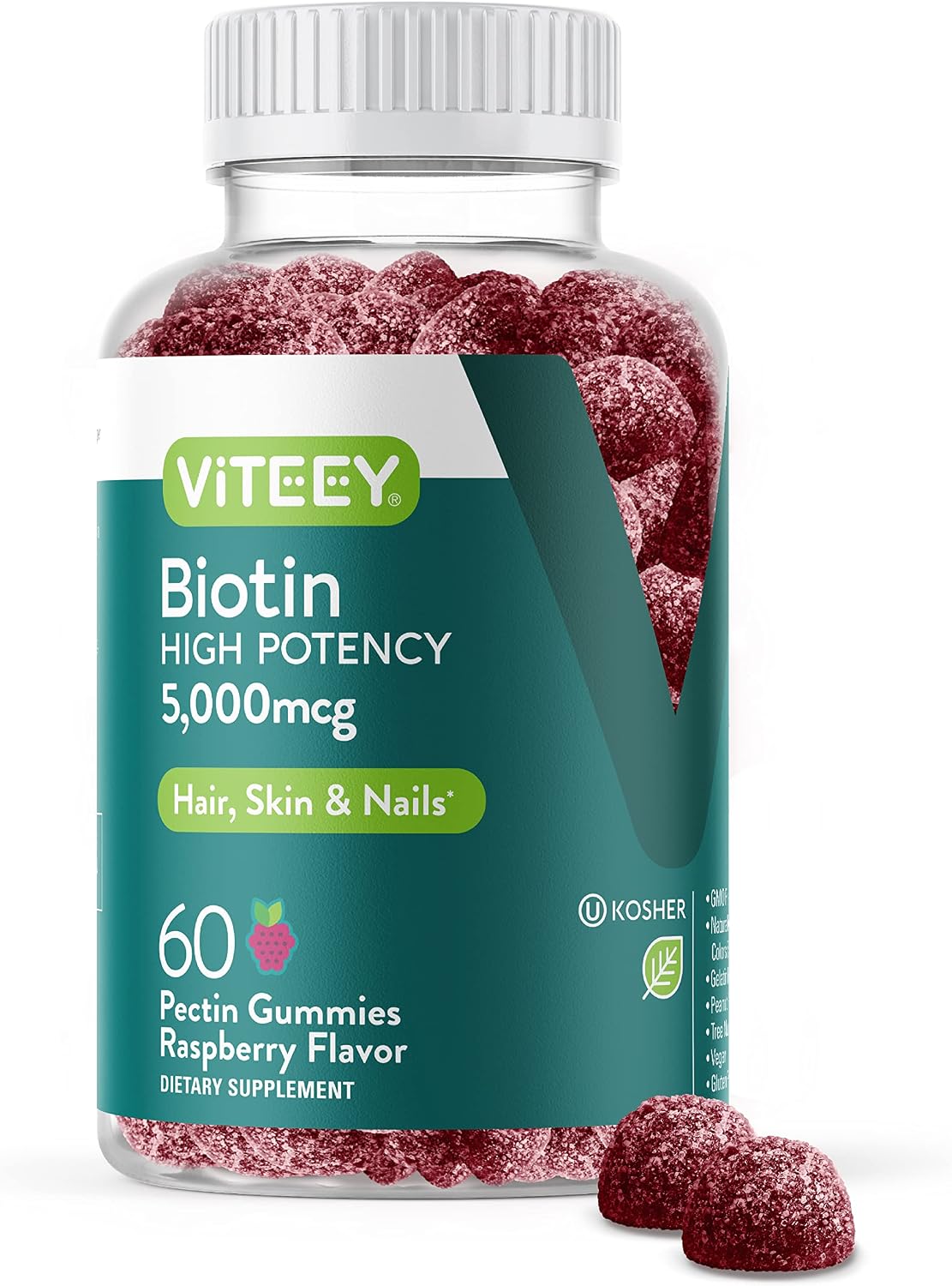 Viteey Biotin Gummies 5000 mcg – Hair, Skin and Nails Support (120 Gummies) - görsel 7