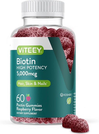 Viteey Biotin Gummies 5000 mcg – Hair, Skin and Nails Support (120 Gummies)