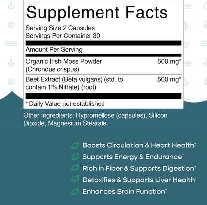 Herbal Vineyards Organic Wildcrafted Sea Moss and Beetroot 60 Capsules | Immune Support, Digestive Health & Energy | Vegan | Non-GMO | Ethically Sourced