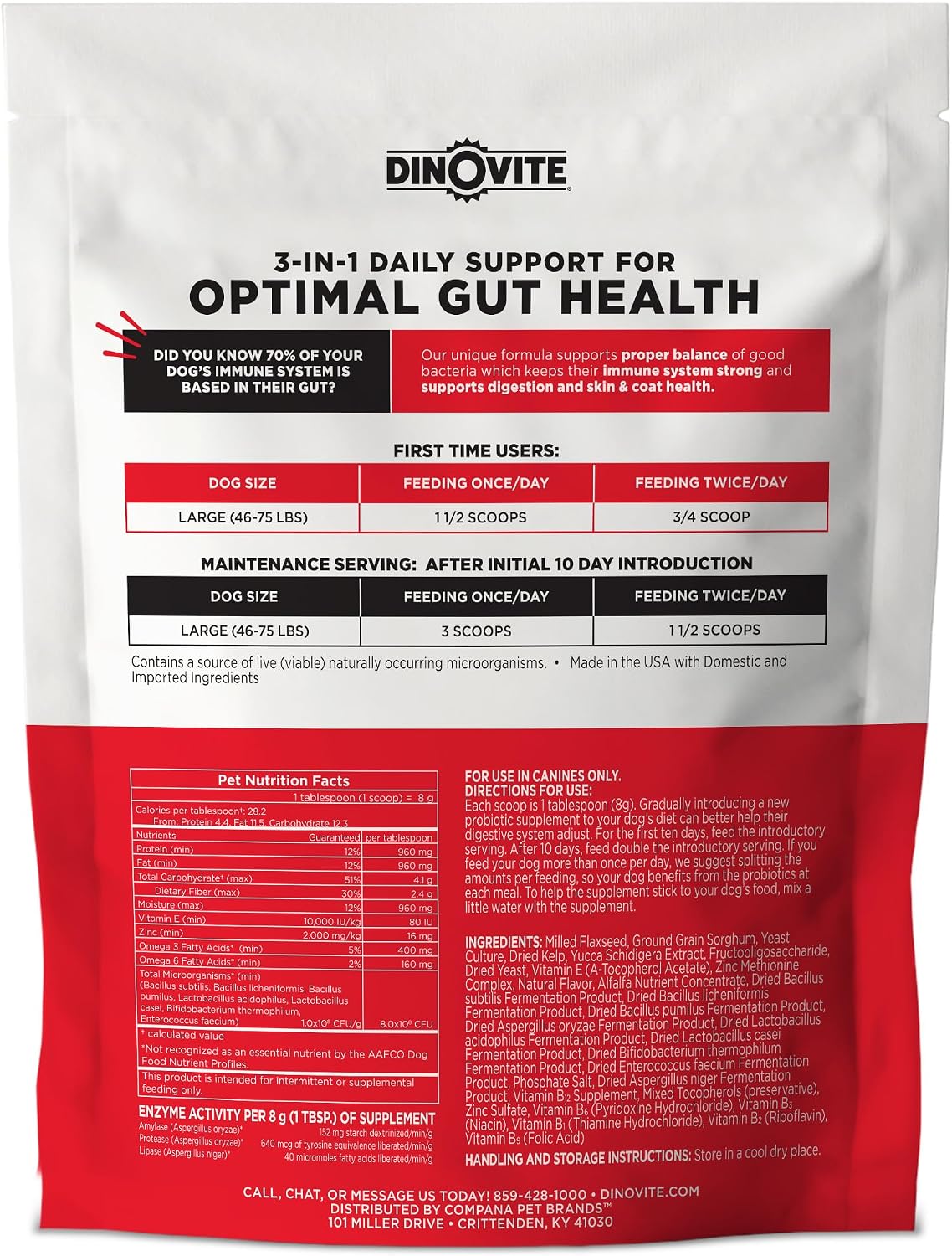 Dinovite Probiotics for Dogs, Probiotic Powder Food Topper for Large Dogs (20 kg+), Daily Digestive Health & Skin Support with Omega-3s, 30 Servings - görsel 2