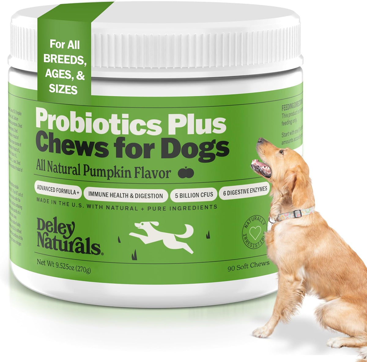 Deley Naturals Probiotics Plus Chews for Dogs - Gut Health Supplement with 5 Billion CFUs and Digestive Enzymes (90 Chews) - görsel 7