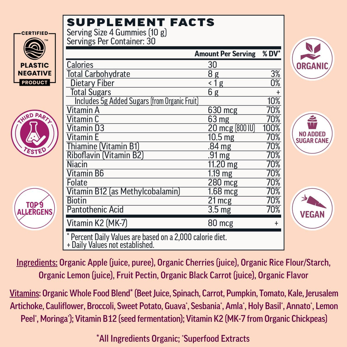 Llama Naturals Women's Multivitamin Gummies - Organic Real Fruit, Cherry, 120 Count - görsel 2