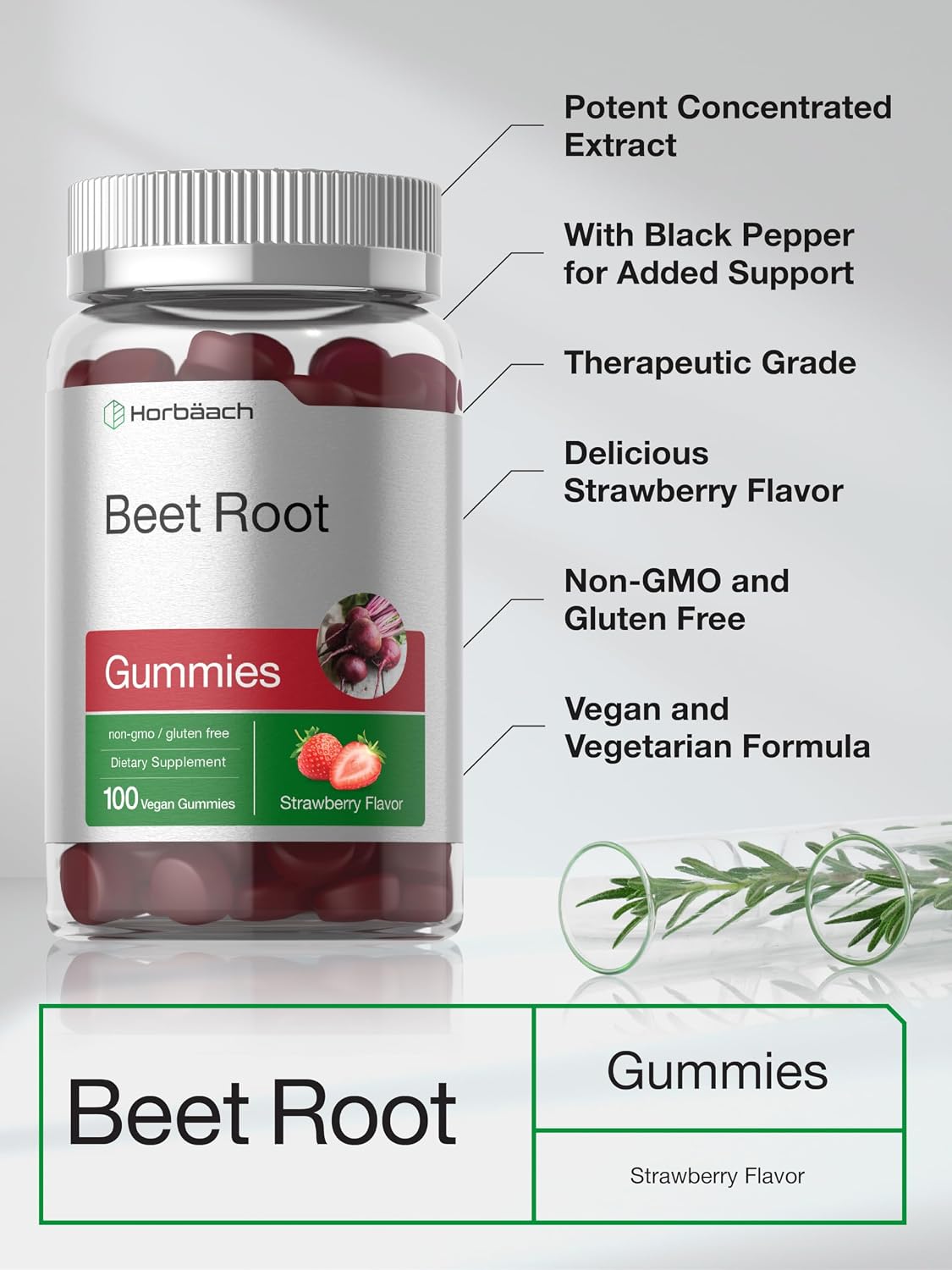 Horbäach Beet Root Gummies – Advanced Formula, 100 Count, Strawberry Flavour - görsel 4