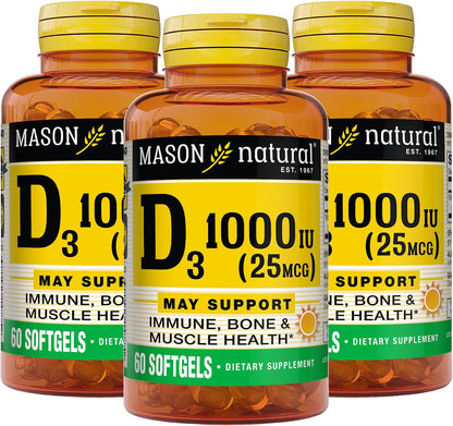 MASON NATURAL Vitamin D3 1000 IU (25 µg) from Fish Liver Oil, 180-Day Supply
