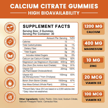 GONGOTA Calcium Citrate Gummies with Vitamin D3 - 120 Gummies
