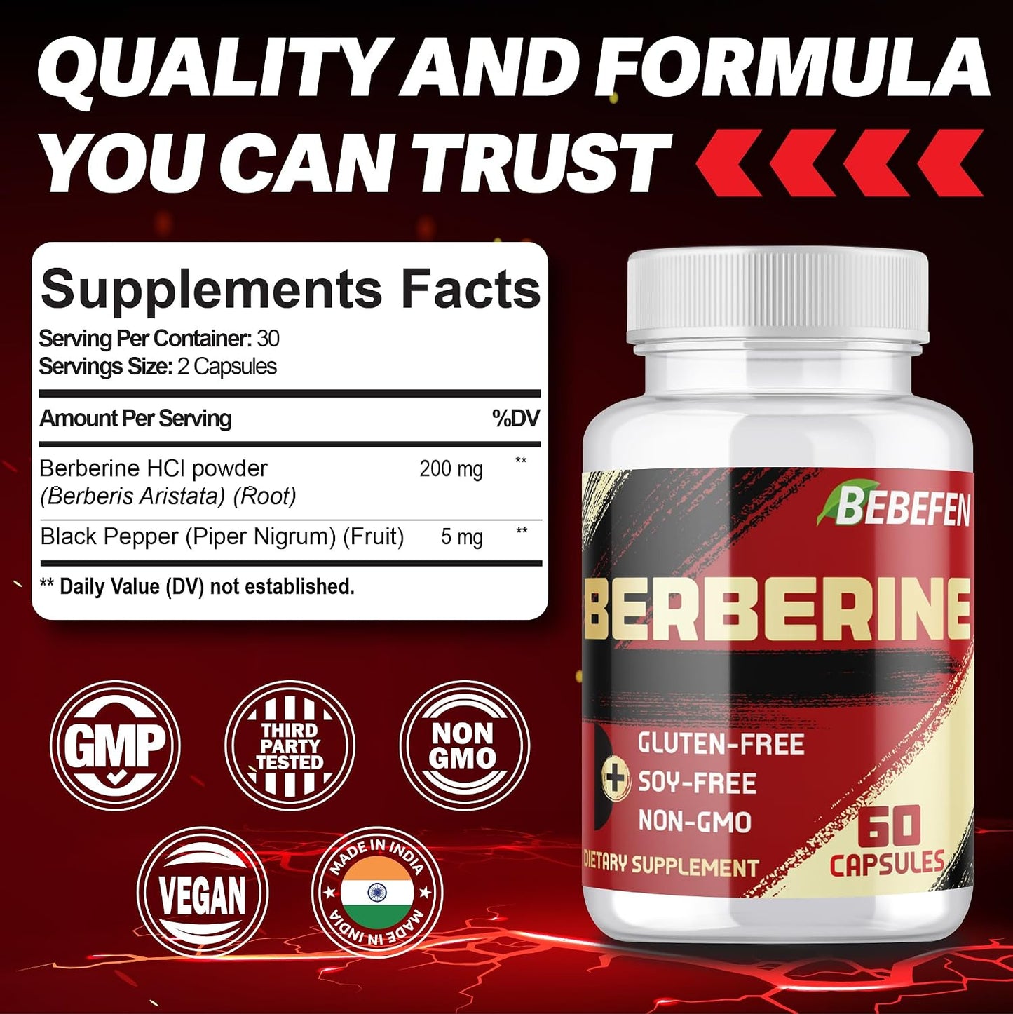 Berberine HCl Supplement - 60 Capsules - Non-GMO, Gluten-free - görsel 2