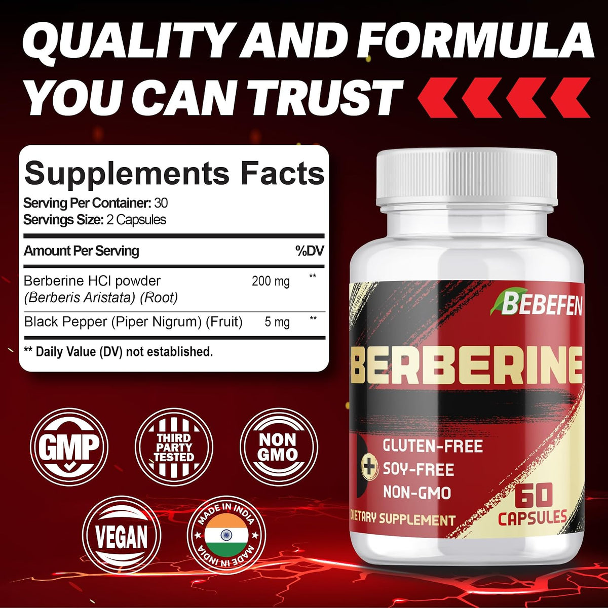Berberine HCl Supplement - 60 Capsules - Non-GMO, Gluten-free - görsel 2