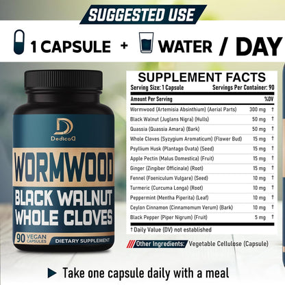 DEDICAD 12in1 Wormwood Black Walnut Clove Capsules - Immune and Wellbeing Support - 90 Vegan Capsules (3-Month Supply)