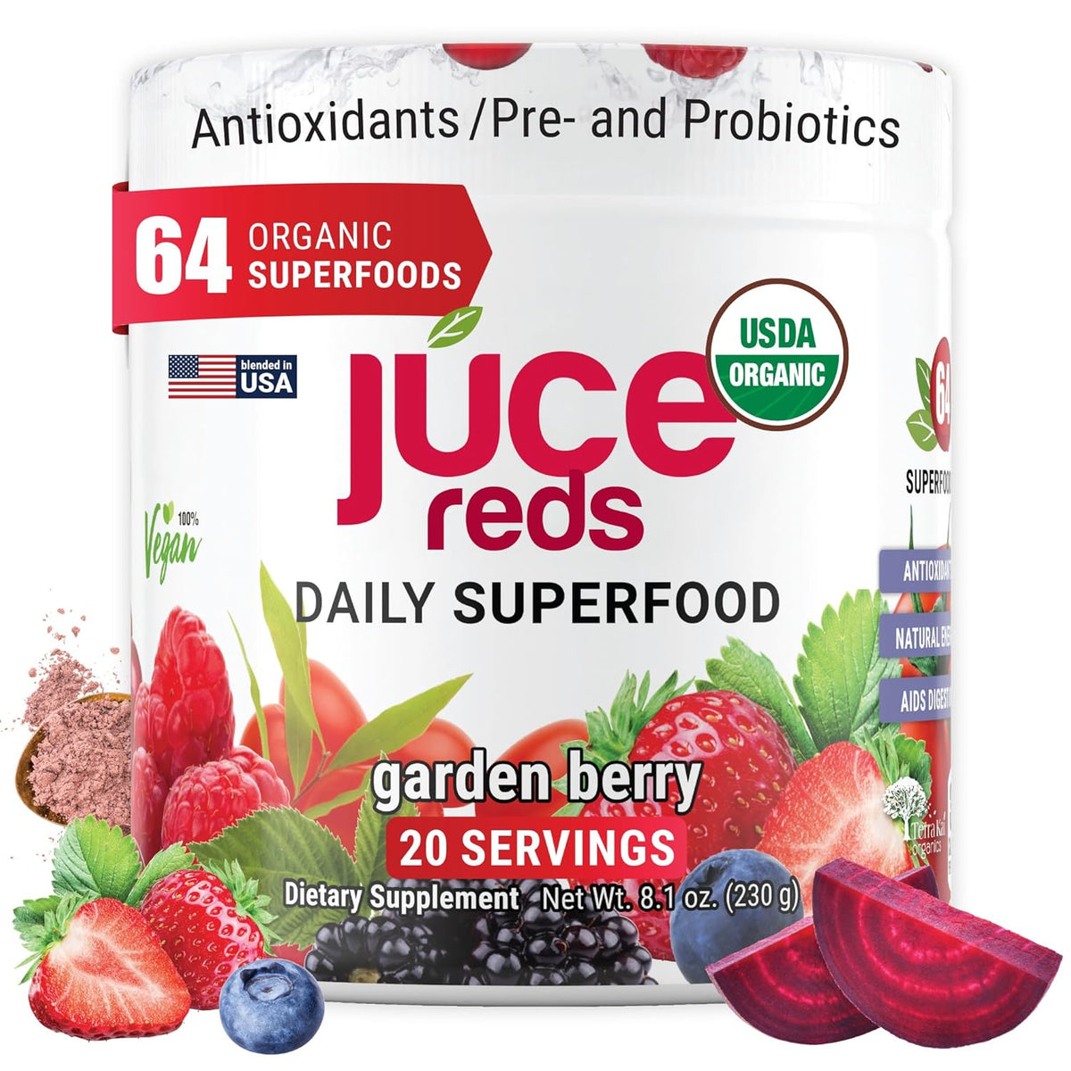 Terra Kai Organics JUCE Reds Organic Superfood Powder - Garden Berry Flavour - görsel 1