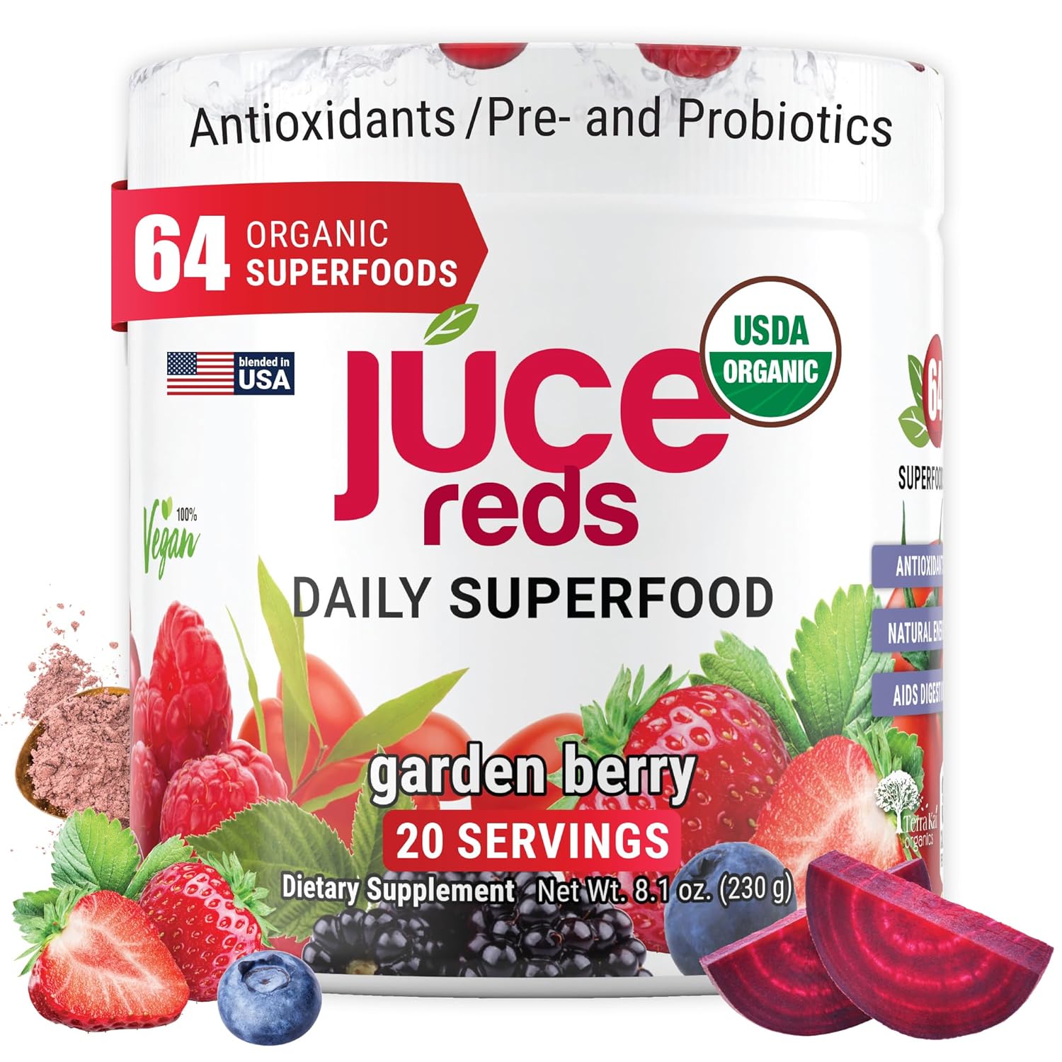 Terra Kai Organics JUCE Reds Organic Superfood Powder - Garden Berry Flavour - görsel 1