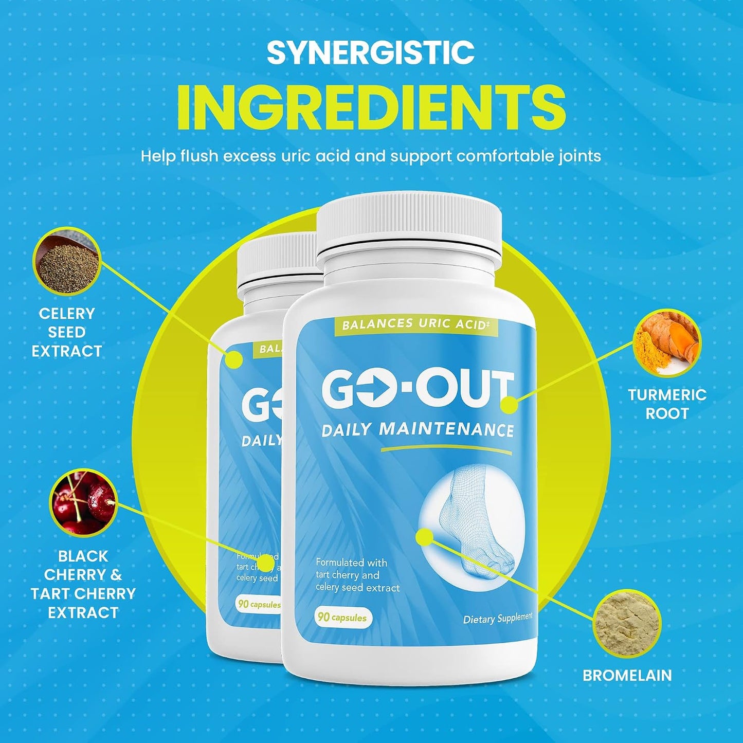 Go Out Daily Maintenance: Tart Cherry, Celery Seed & Turmeric Supplement for Uric Acid Support (90 Capsules) - görsel 4