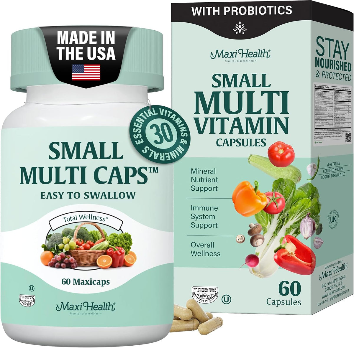 Maxi Health Multivitamin – Easy-to-Swallow Multi Vitamin Capsules with 30 Nutrients, Iron & Probiotics – Kosher Daily Multivitamins for Wellness Support and Digestive Ease (120 Capsules) - görsel 9