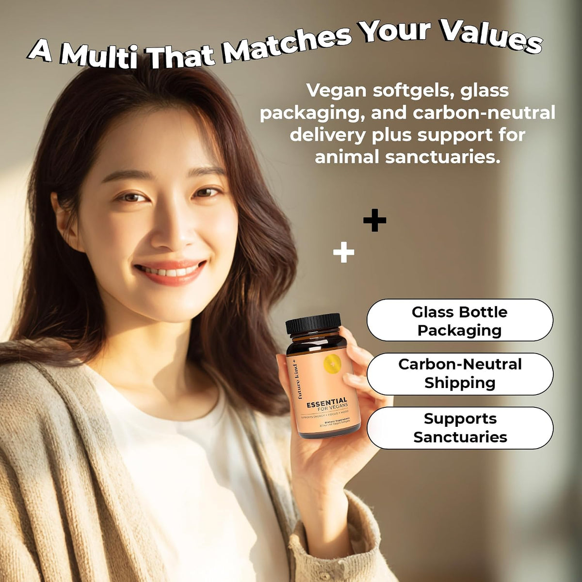 Future Kind 3 in 1 Daily Multivitamin - Vegan B12, D3, and Omega-3 Softgels - 60 Count - görsel 8