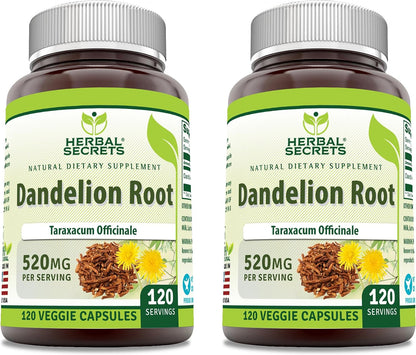 Herbal Secrets Dandelion Root 520 mg Veg Capsules Supplement | Non-GMO | Gluten-free | Made in the USA (250 Count)