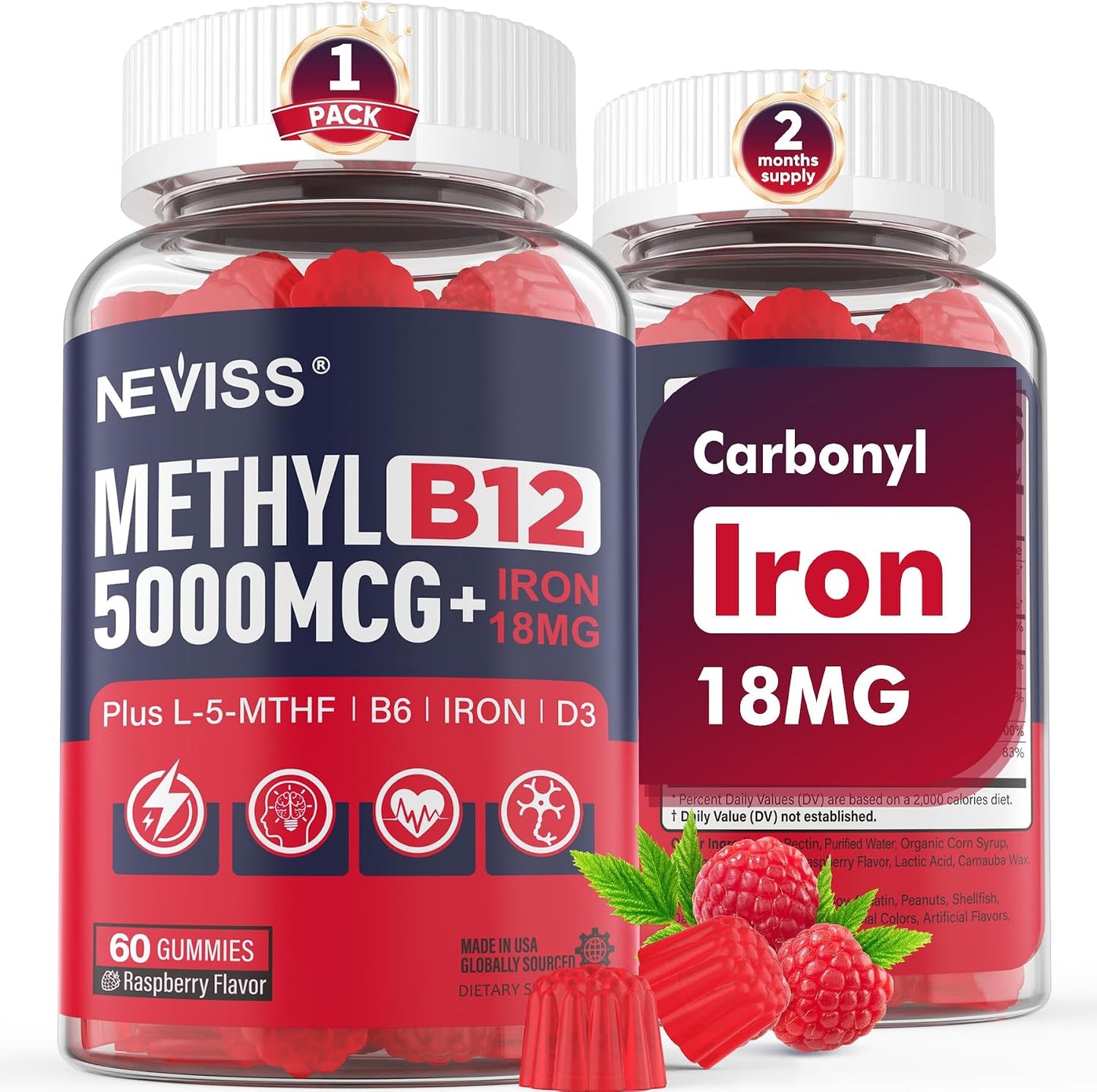 Methylated B12 Gummies 5000mcg - L-Methylfolate, Iron, B6, D3 - 2 Pack - görsel 10
