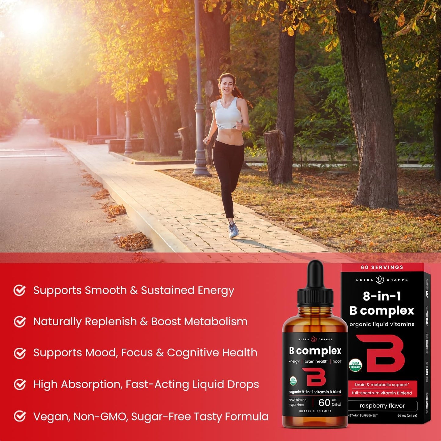 USDA Organic Vitamin B Complex Liquid Drops – Methylated B12, Biotin, Folate | 2 oz - görsel 4