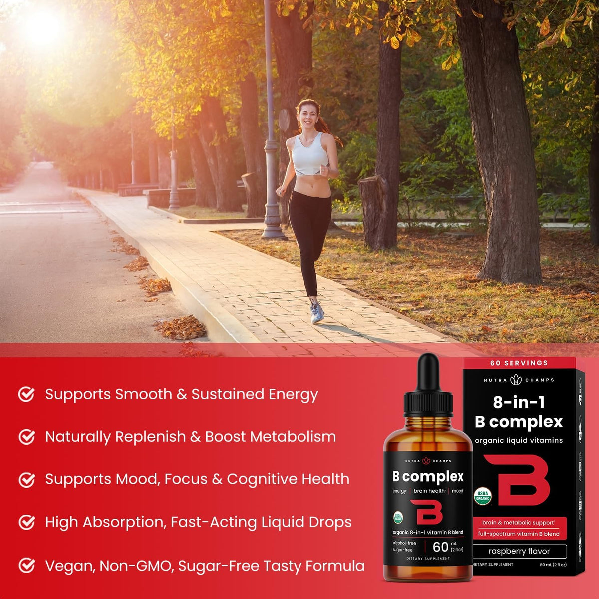 USDA Organic Vitamin B Complex Liquid Drops – Methylated B12, Biotin, Folate | 2 oz - görsel 4