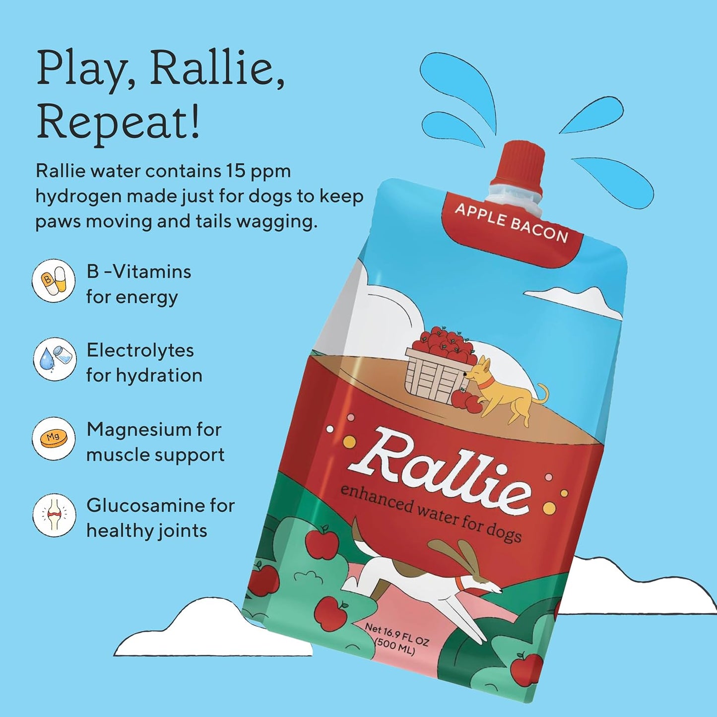 Rallie Apple Bacon Flavoured Hydrogen Water for Dogs with Electrolytes Glucosamine and B Vitamins, 500ml 6 Pack - görsel 2