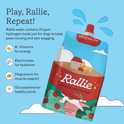 Rallie Apple Bacon Flavoured Hydrogen Water for Dogs with Electrolytes Glucosamine and B Vitamins, 500ml 6 Pack
